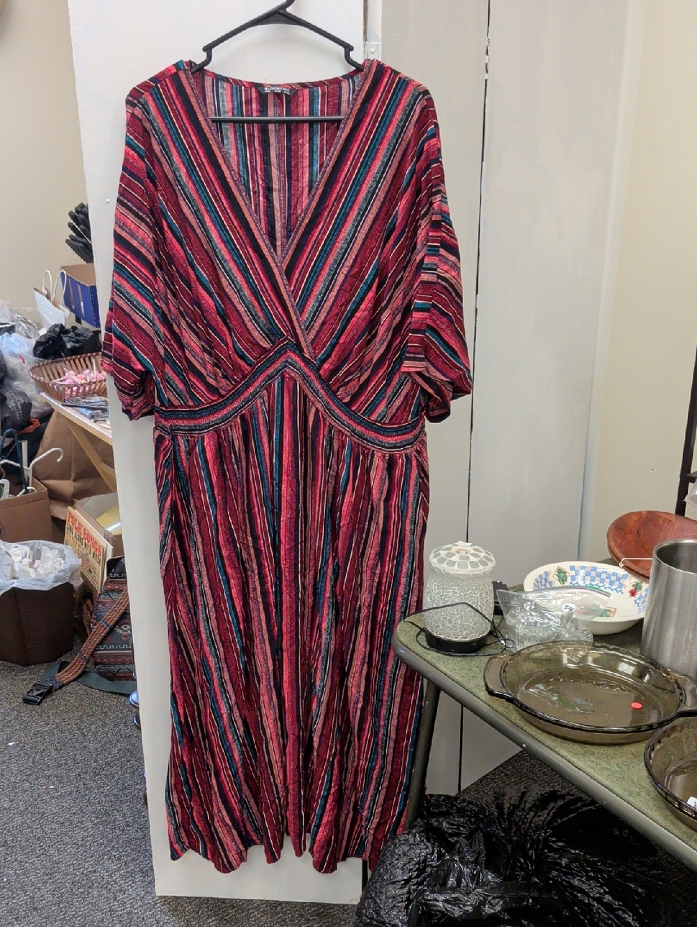BloomChic Red and Navy Striped Maxi Wrap Dress
